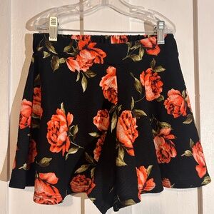 Love Culture Black Floral Shorts with Coral Roses